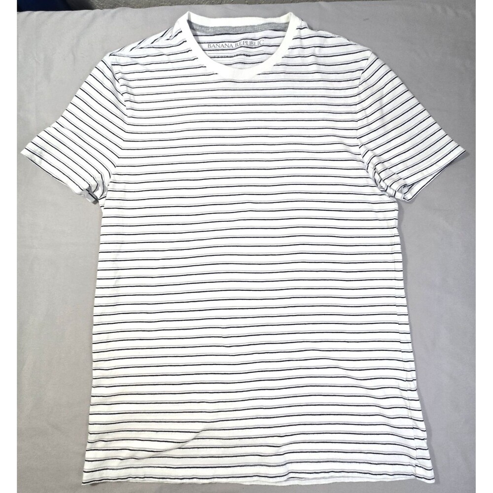 Banana Republic Black/Gray Striped Cotton Short Sleeve Tee Small Soft Washed Tee